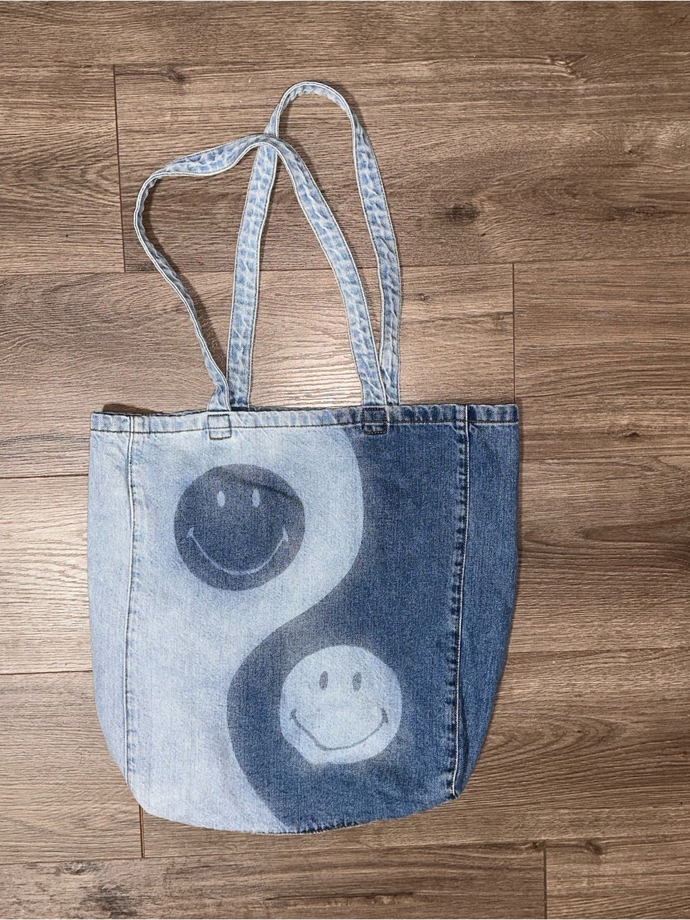 American Eagle Outfitters Denim Yin-Yang Smiley Tote - Light Blue & Dark Blue